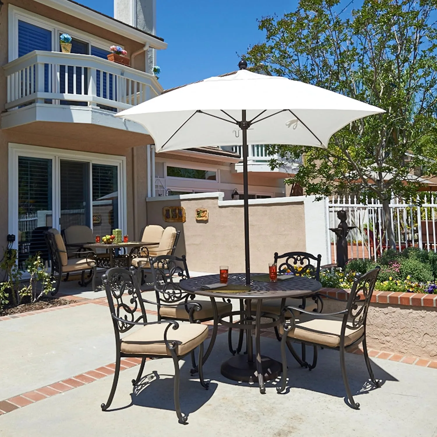 California Umbrella ALTO604117-5422 Venture Series Push Open Commercial Patio Umbrella, 6' Square, Sunbrella Antique Beige
