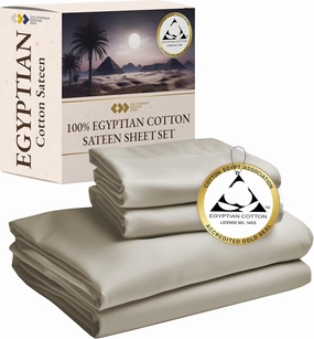 California Design Den Certified Luxury 100% Egyptian Cotton Sheets Set - California King Sheets Deep Pocket Set, Sateen Weave, Soft and Durable Luxury Bedding, Ideal for Hot Sleepers - Beige