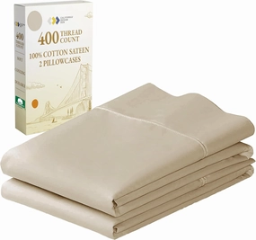 California Design Den Standard/Queen Size Pillowcase Set - 400 Thread Count Pillowcases, 100% Cotton Sateen, Set of 2 Pillow Covers, Breathable, Cooling, Soft for Quality Sleep - Beige