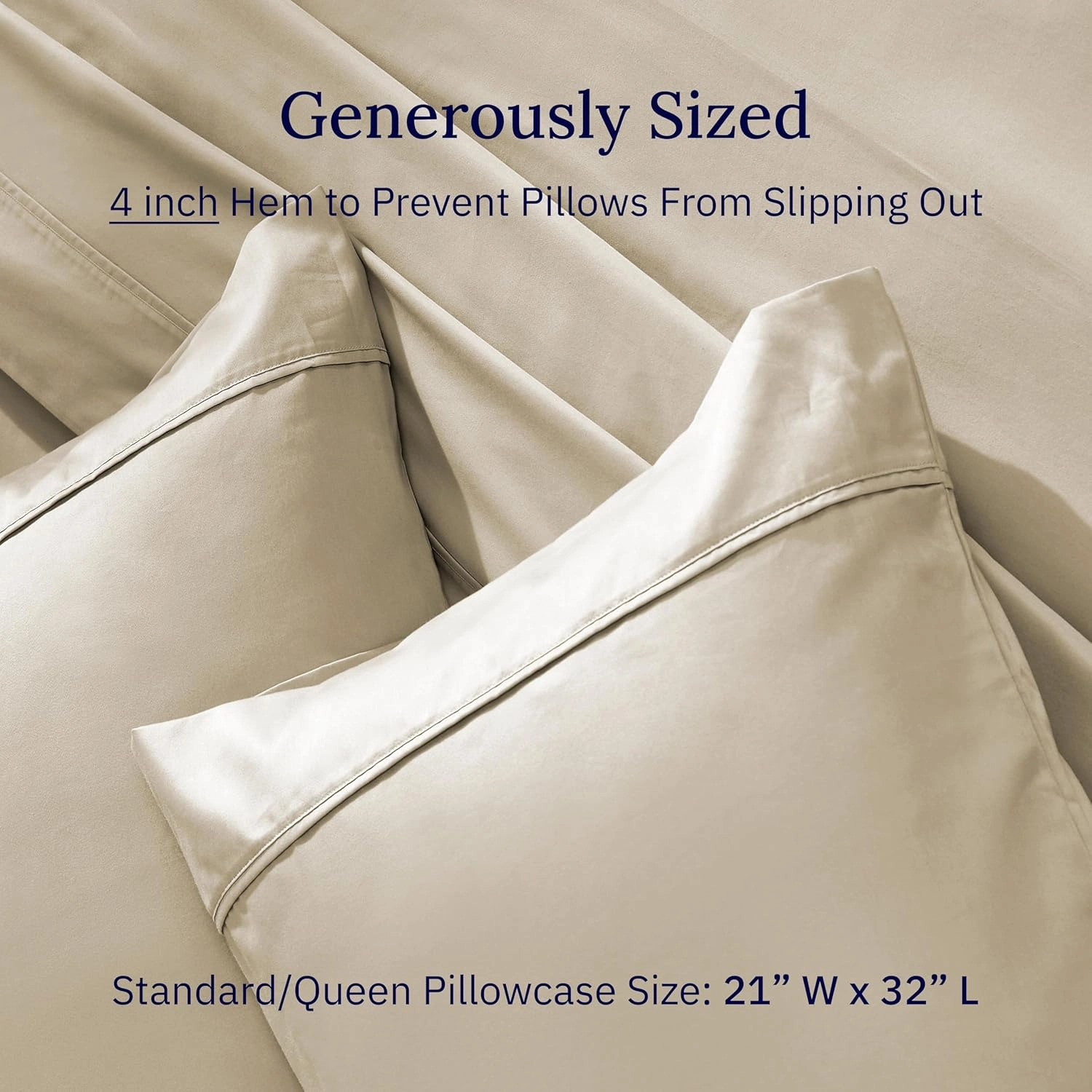 California Design Den Standard/Queen Size Pillowcase Set - 400 Thread Count Pillowcases, 100% Cotton Sateen, Set of 2 Pillow Covers, Breathable, Cooling, Soft for Quality Sleep - Beige