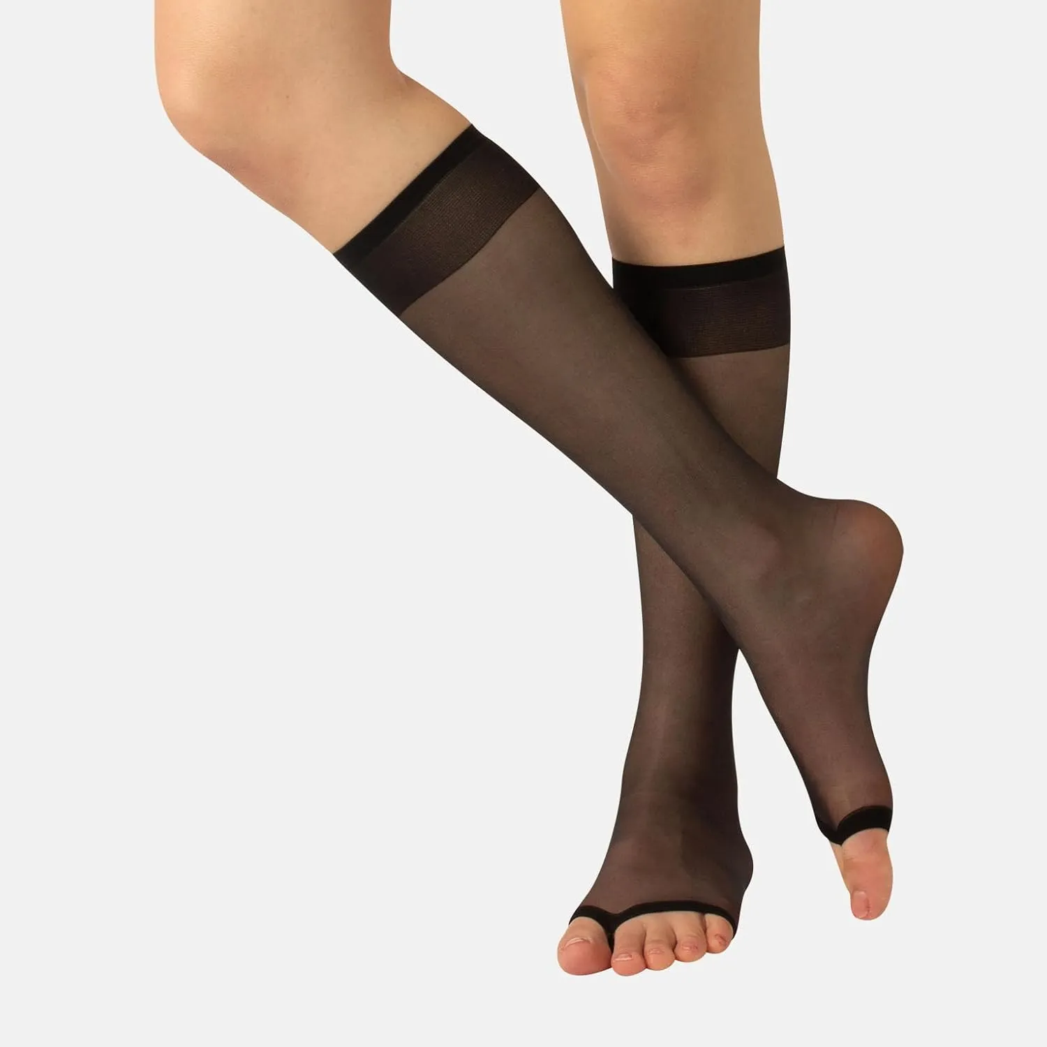 CALZITALY - 2 Pairs Open Toe Knee High Socks for Women (One Size, Black or Nude)