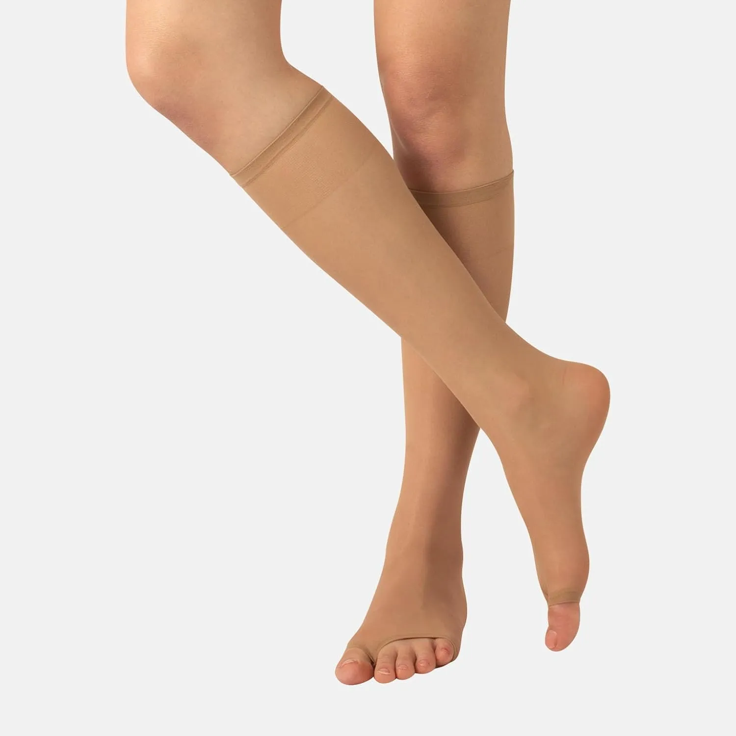 CALZITALY - 2 Pairs Open Toe Knee High Socks for Women (One Size, Black or Nude)