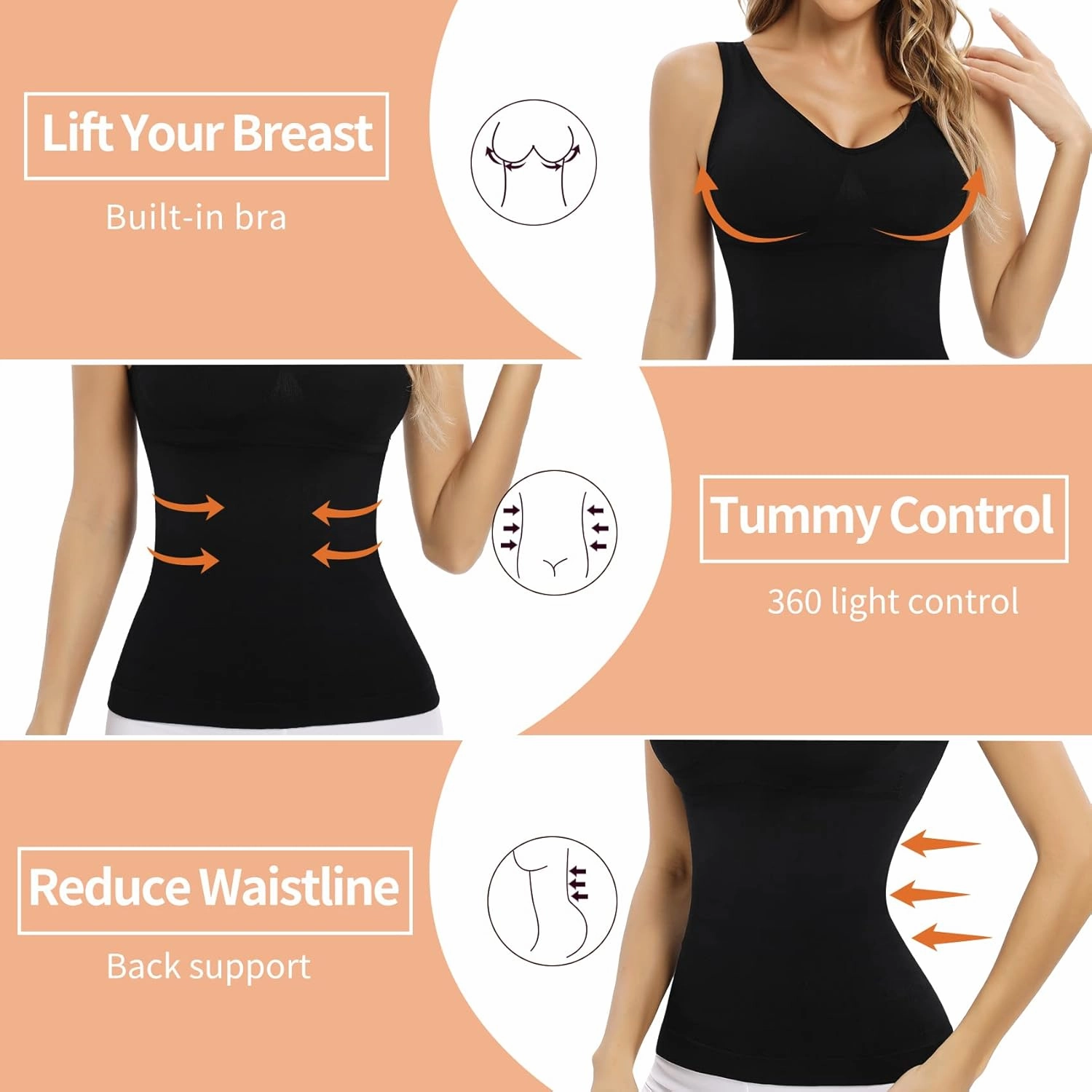 Camisoles with Built in Bra Compression Padded Shapewear Tank Tops for Women White Tank Tops with Built in Bras Tummy Control