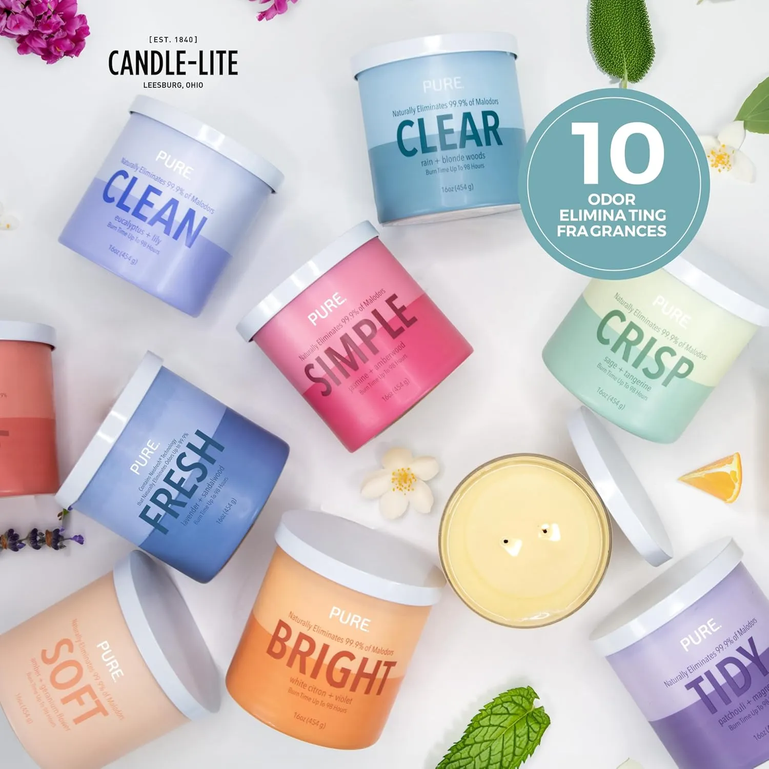 Candle-Lite Pure Rain & Blonde Woods Scented Candles, Neofresh Technology Eliminates 99.9% of Odors, 16 oz 2-Wick Jar, Proudly Poured in The USA, 44-60 Hours Burn Time, Ideal Gifts for Home or Women