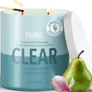 Candle-Lite Pure Rain & Blonde Woods Scented Candles, Neofresh Technology Eliminates 99.9% of Odors, 16 oz 2-Wick Jar, Proudly Poured in The USA, 44-60 Hours Burn Time, Ideal Gifts for Home or Women