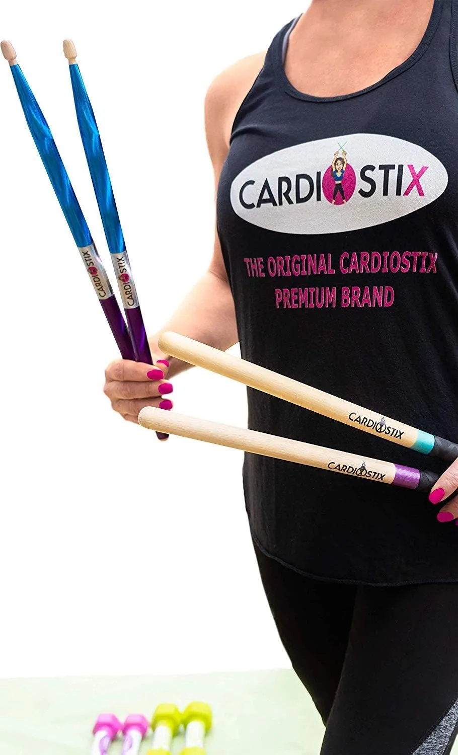 CardioStix Bundle 8oz Highest-Weighted(1 PAIR WITH BAG) Premium American Hickory Wood Cardio Drum Sticks | For Drumming, Fitness, Aerobic Class, Exercises(Black Bundle)