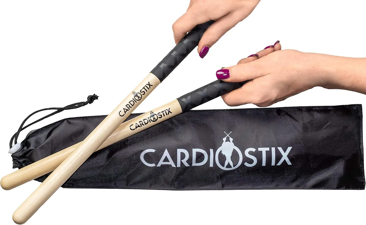 CardioStix Bundle 8oz Highest-Weighted(1 PAIR WITH BAG) Premium American Hickory Wood Cardio Drum Sticks | For Drumming, Fitness, Aerobic Class, Exercises(Black Bundle)
