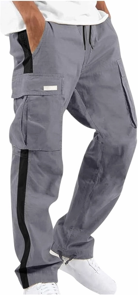 Cargo Pants for Men Relax Fit Elastic Waist Drawstring Pants Fishing Travel Outdoor Stretch Trousers with Pockets