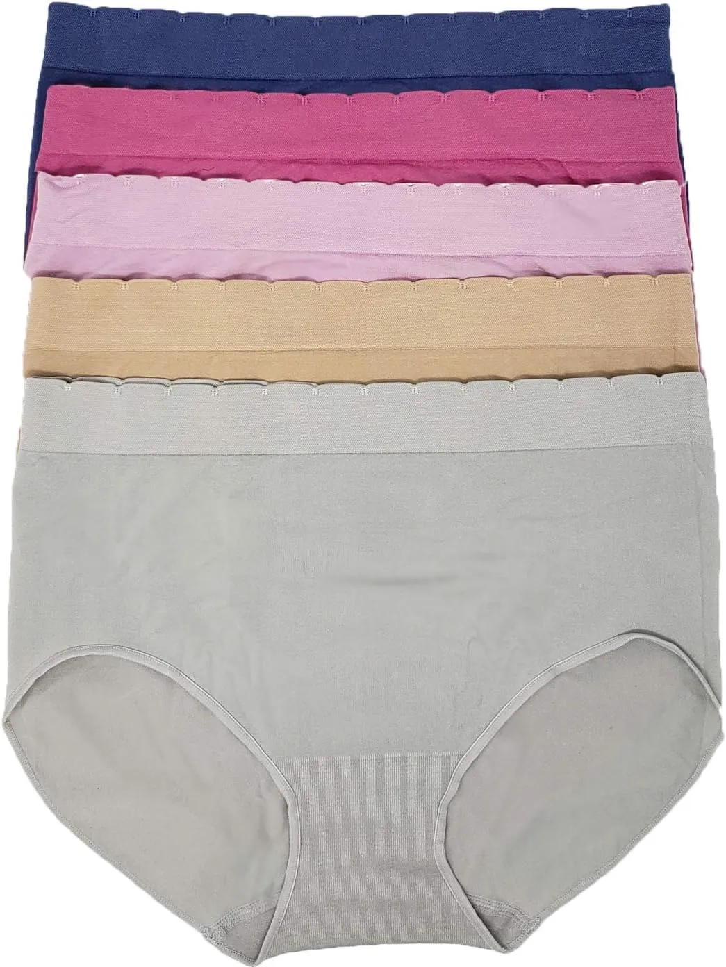 Carole Hochman Ladies' Seamless Brief, 5-Pack, Variety (Pink,Blue,Nude,Magenta,Gray