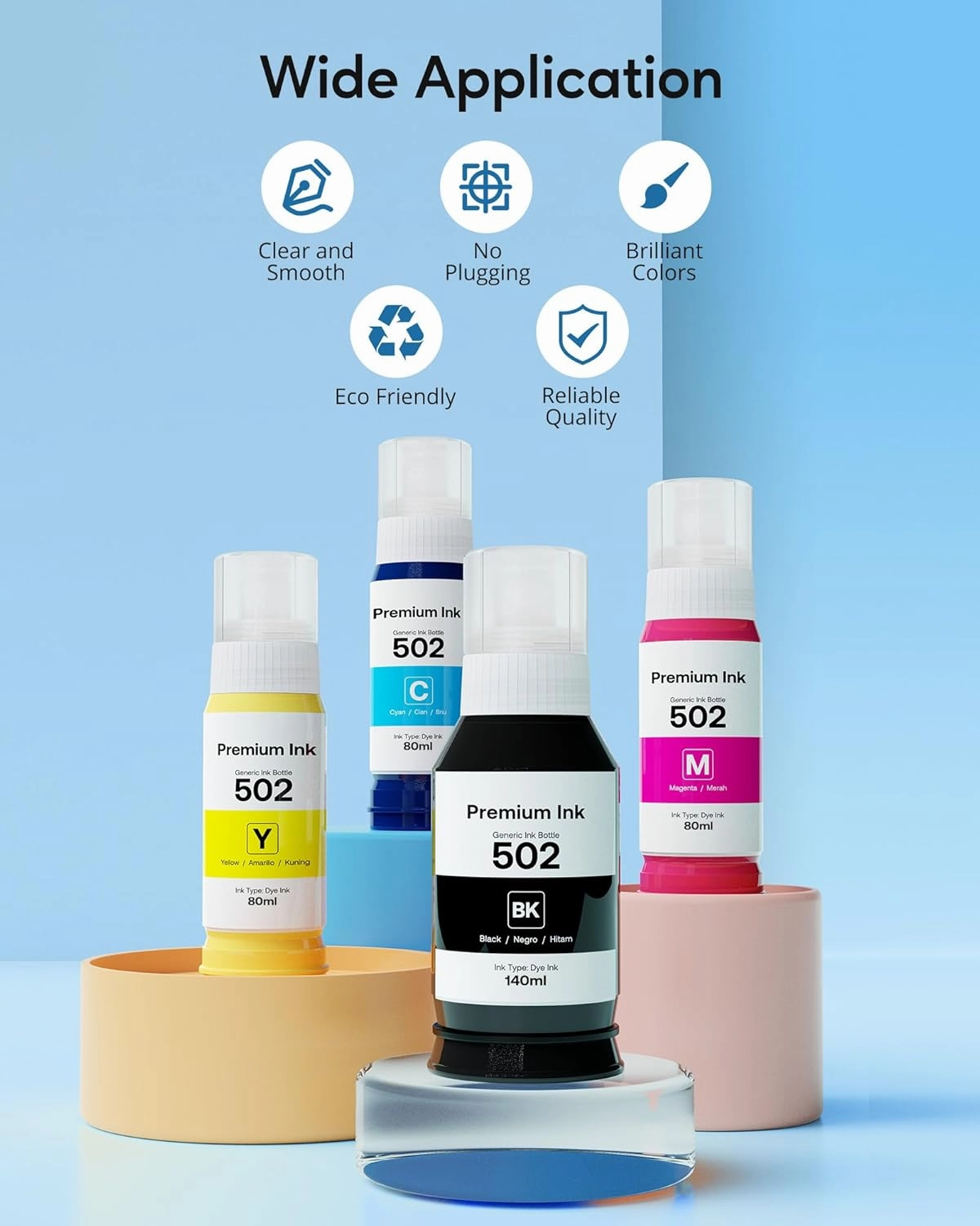 CEEBOO Refill Ink Bottle Replacement for Epson 502, 2 Black,Cyan,Magenta,Yellow, 5 Bottles
