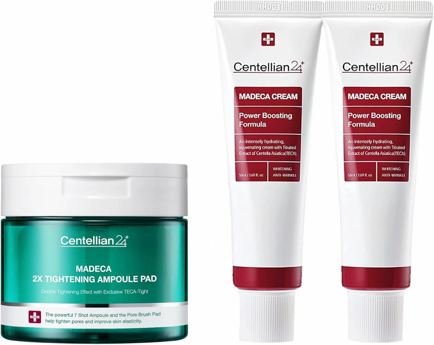 CENTELLIAN 24 Madeca Cream (Season 4, 1.7 1.7fl oz)   Double Tightening Ampoule Pad (5.58fl oz x 60 pcs) - Korean Skin Care for Dry, Sensitive Skin, Pore Minimizing, Hydration & Exfoliation with TECA