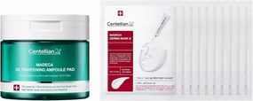 CENTELLIAN 24 Madeca Derma Face Mask (10pc)   Double Tightening Ampoule Pad (5.58fl oz x 60 pcs) - Korean Skin Care for Sensitive Skin, Hydration, Pore Minimizing & Exfoliating, with TECA & AHA/BHA