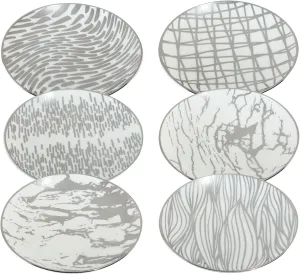 Certified International Matrix Silver Plated 6" Luncheion/Canape Plates Set of 6 Assorted Designs