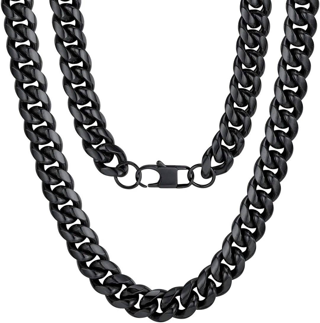 ChainsPro Men Chunky Miami Cuban Chain Necklace, Custom Available, 4.8/6/10/14mm Width, 18/20/22/24/26/28/30inch Length, Gold Plated/Stainless Steel/Black, Send Gift Box