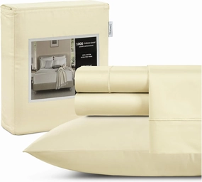 CHATEAU HOME COLLECTION 100% Cotton Bed Sheets King Size - 1000 Thread Count, Breathable, Luxury Cooling Sheets, Soft Sateen Weave, 15" Deep Pocket Set - Ivory