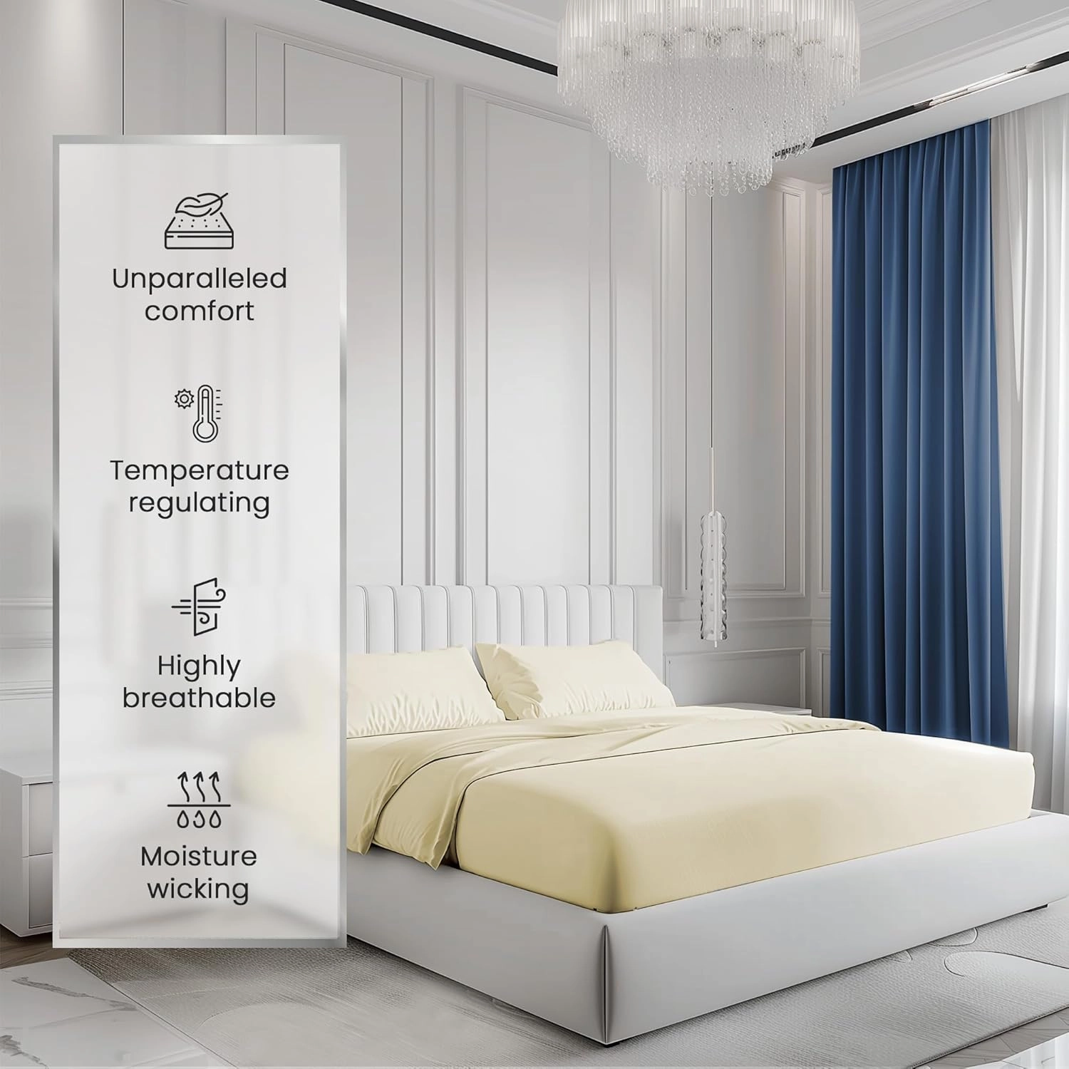 CHATEAU HOME COLLECTION 100% Cotton Bed Sheets King Size - 1000 Thread Count, Breathable, Luxury Cooling Sheets, Soft Sateen Weave, 15" Deep Pocket Set - Ivory