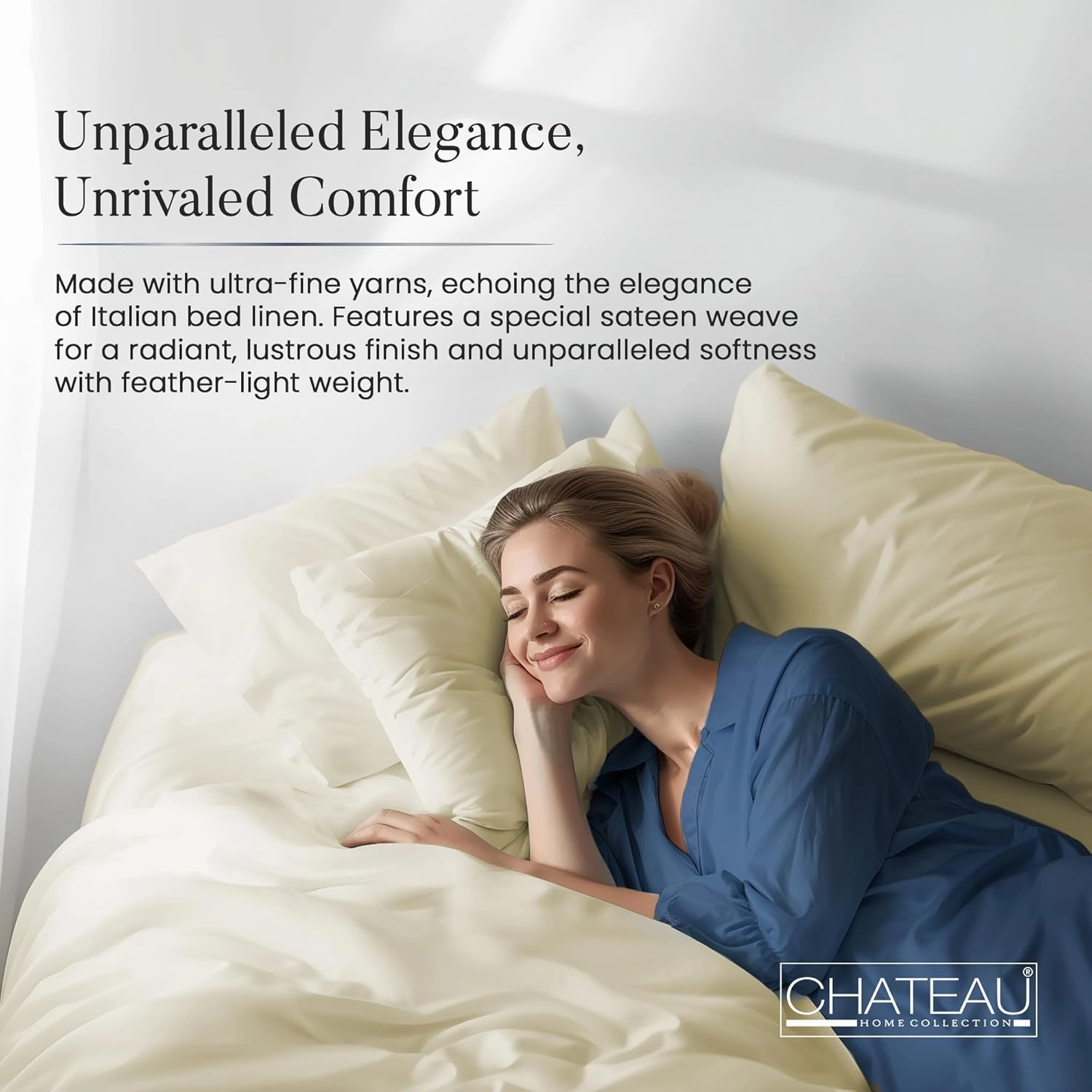 CHATEAU HOME COLLECTION 100% Cotton Bed Sheets King Size - 1000 Thread Count, Breathable, Luxury Cooling Sheets, Soft Sateen Weave, 15" Deep Pocket Set - Ivory