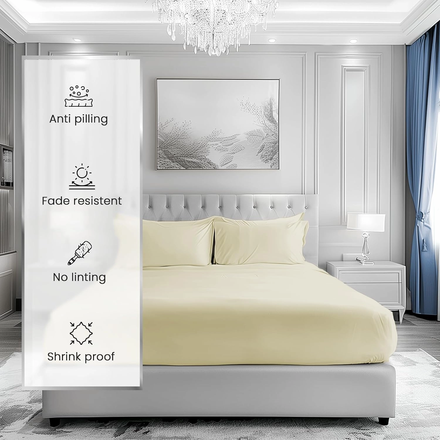 CHATEAU HOME COLLECTION 100% Cotton Bed Sheets King Size - 1000 Thread Count, Breathable, Luxury Cooling Sheets, Soft Sateen Weave, 15" Deep Pocket Set - Ivory