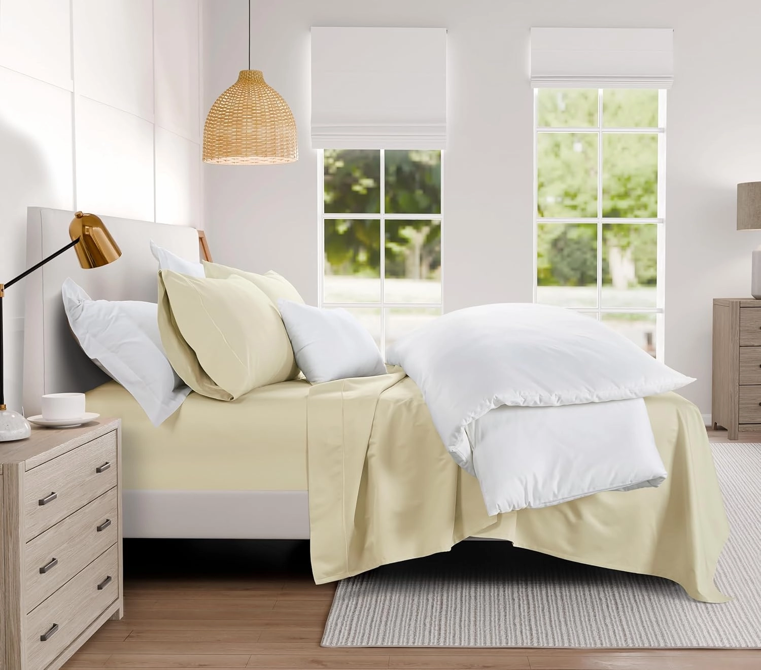 CHATEAU HOME COLLECTION 100% Cotton Bed Sheets King Size - 1000 Thread Count, Breathable, Luxury Cooling Sheets, Soft Sateen Weave, 15" Deep Pocket Set - Ivory