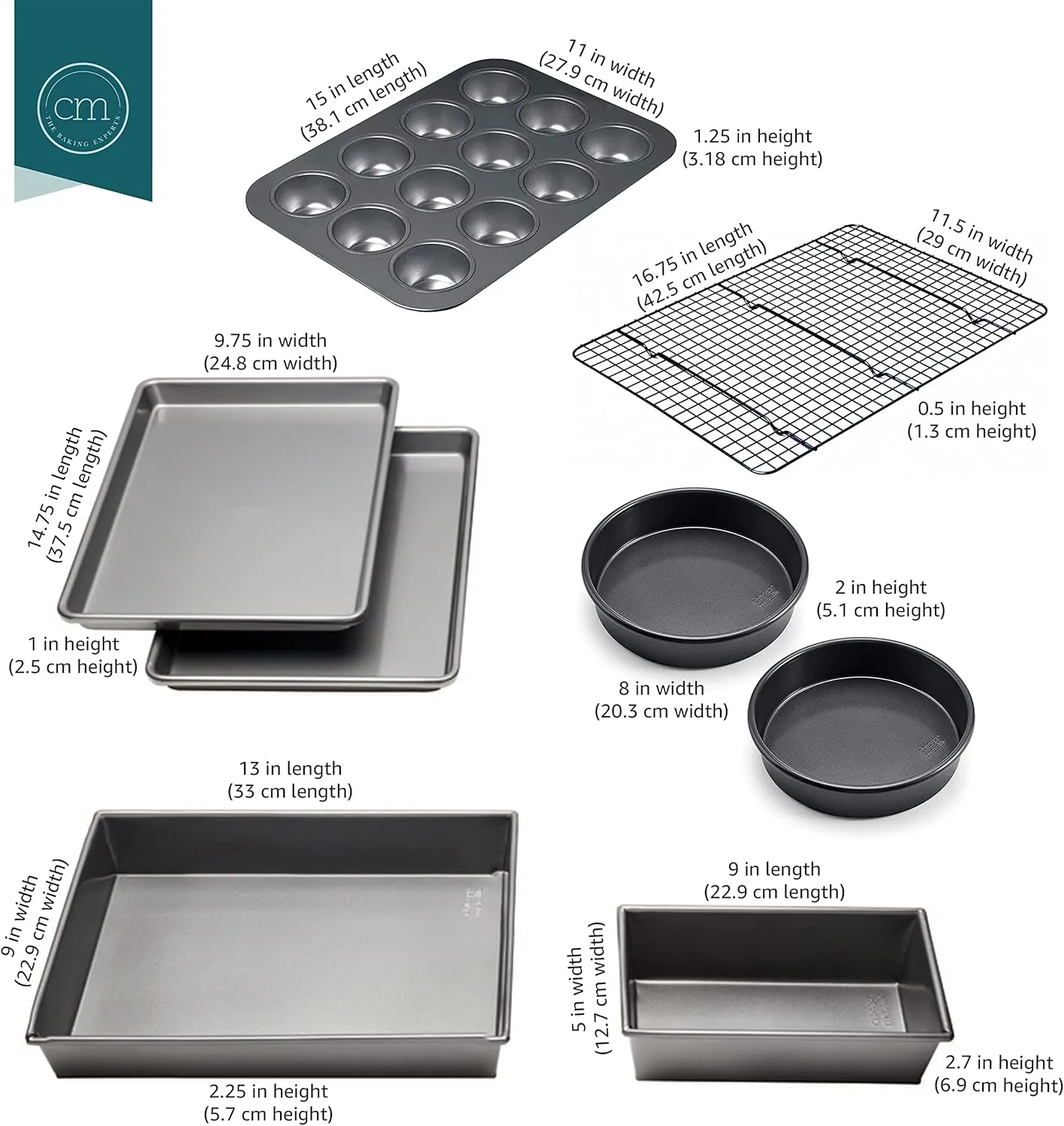 Chicago Metallic Professional Non-Stick 8-Piece Bakeware Set, Silver