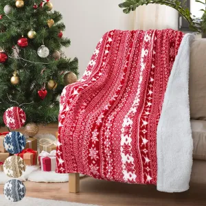 Christmas Sherpa Throw - 50" x 60" Snowflake Pattern, Super Soft Fluffy TV Blanket for Bed, Couch, Holidays - Red
