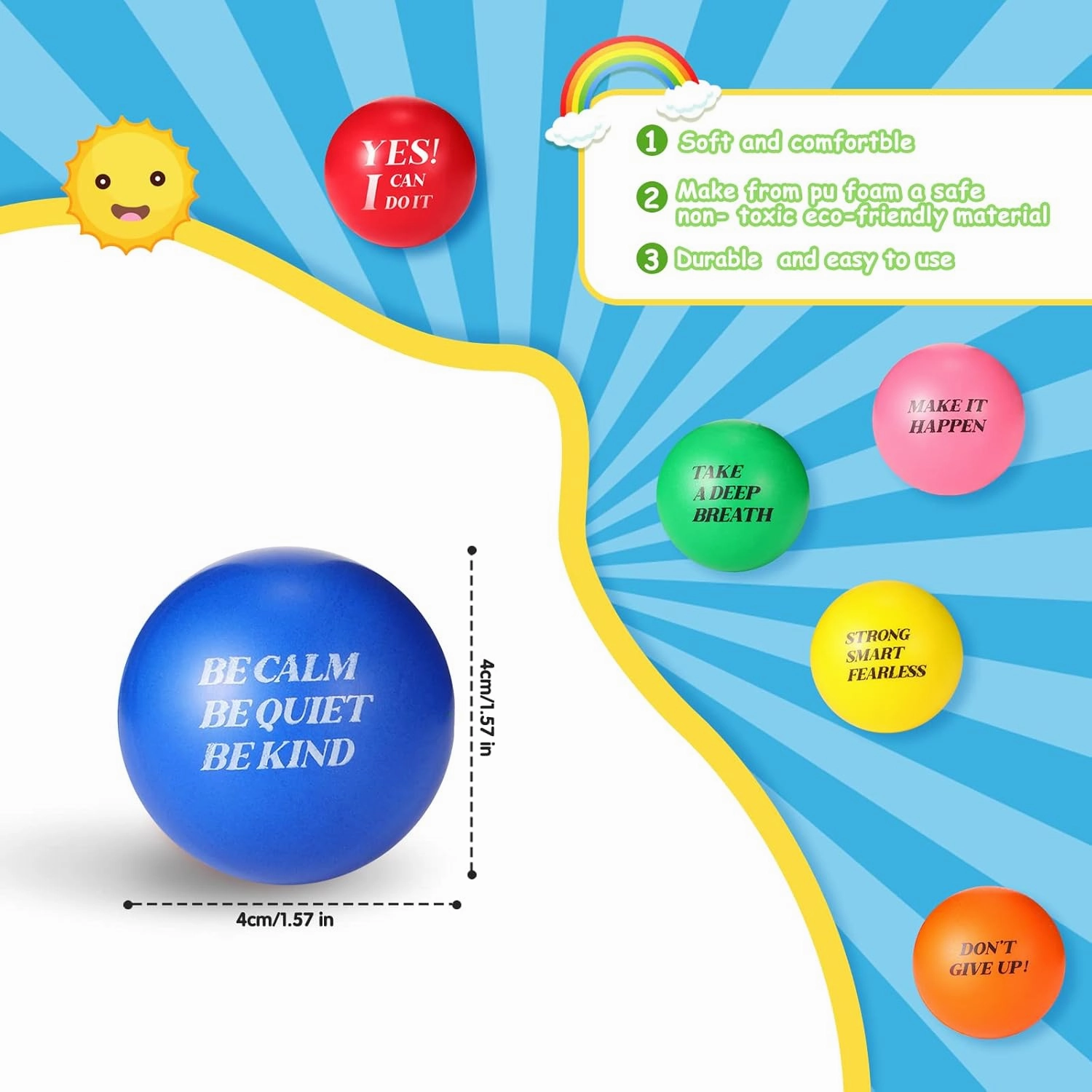 Civaner 60 Pieces Motivational Stress Balls Bulk or Adults Soft Foam Lightweight Mini Balls Inspirational Stress Relief Supplies Relief Anxiety Anger for Motivating Encouraging(Multicolor)