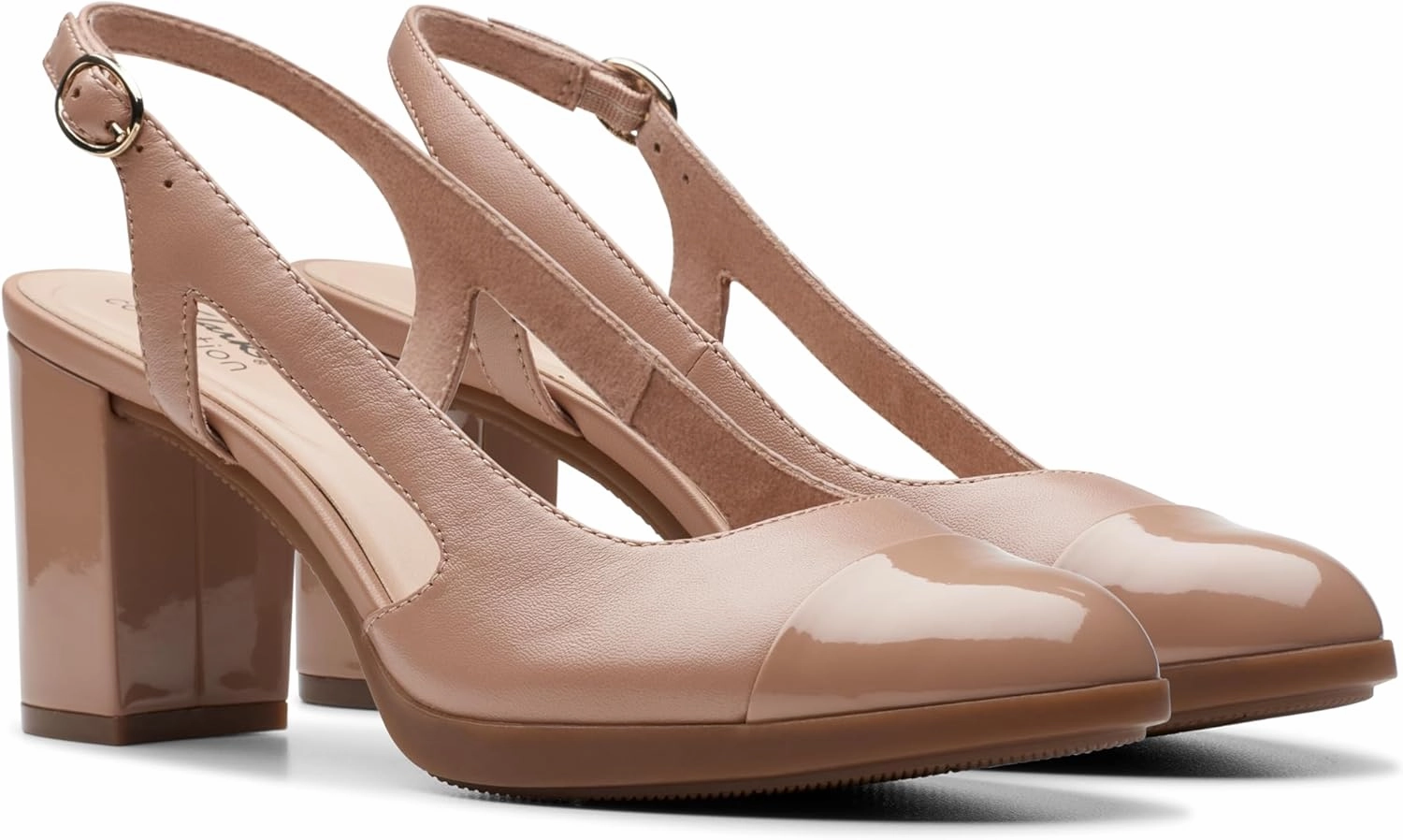 Clarks Womens 26177031 Block Heel Leather Slingback Heels