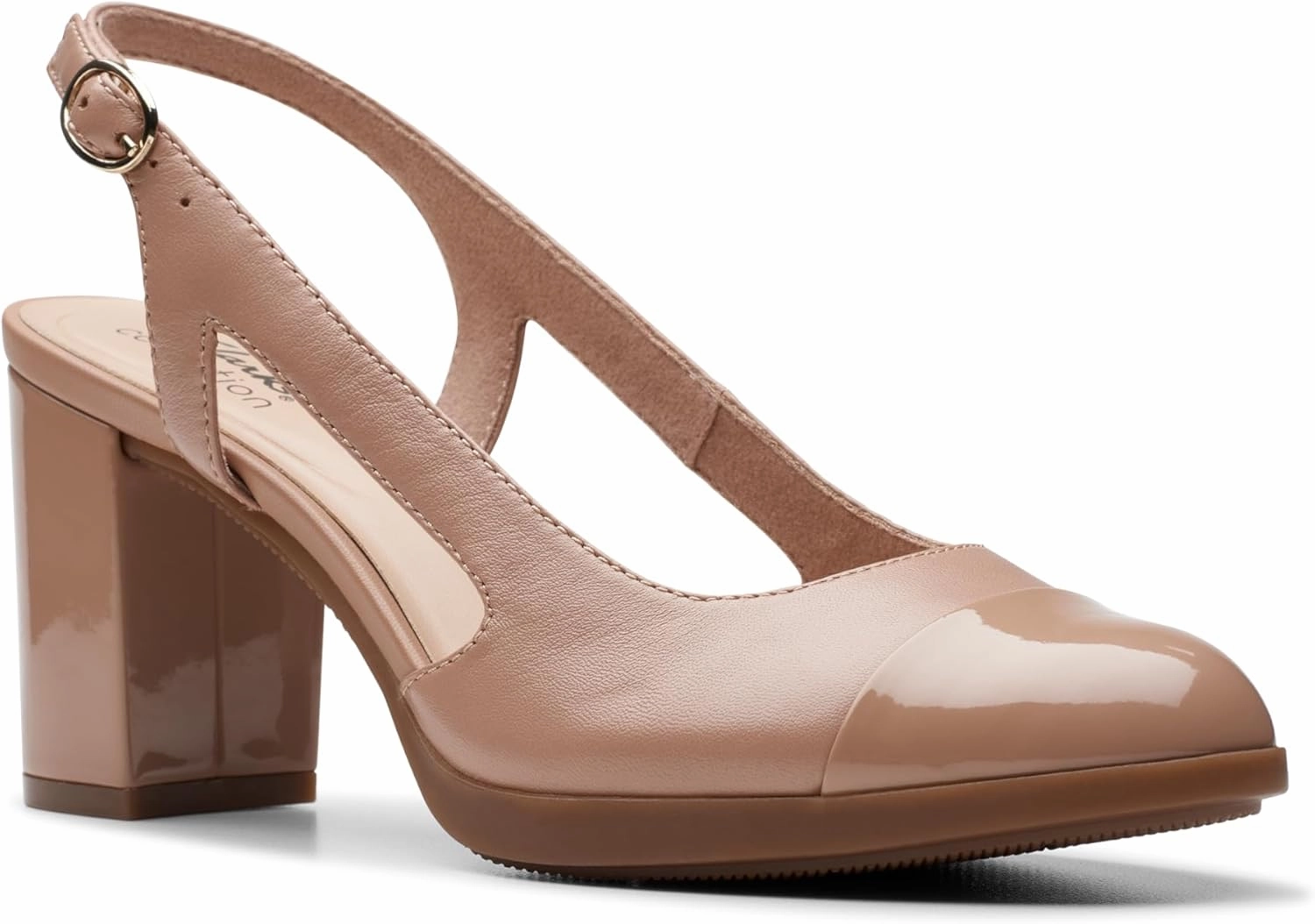 Clarks Womens 26177031 Block Heel Leather Slingback Heels