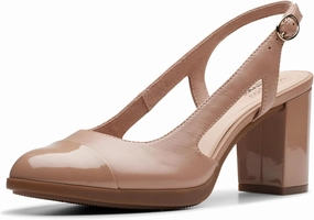 Clarks Womens 26177031 Block Heel Leather Slingback Heels