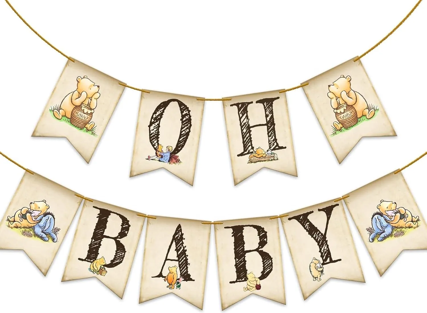 Classic Winnie Oh Baby Banner for Baby Shower Decorations Pooh First Birthday Supplies Bear Banners