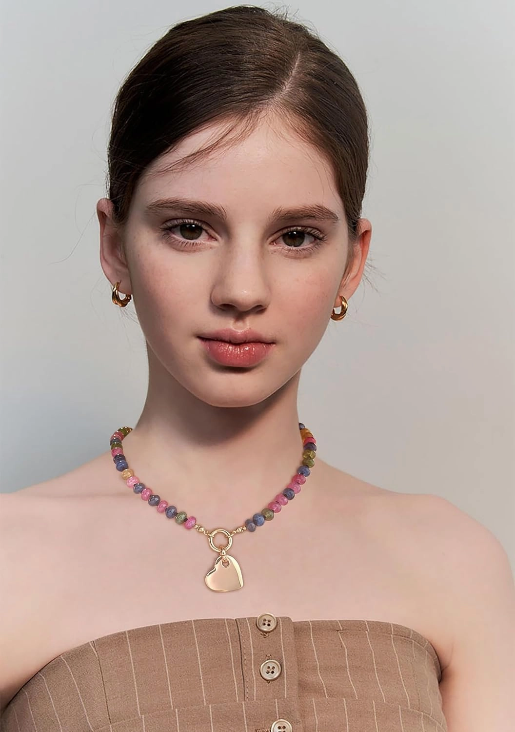CLASSYZINT Gold Heart Pendant Necklace for Women Puffy Heart Necklace Beads Chain Necklace Statement Necklace Trendy Jewelry