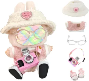 Clothes Set for Dolls Accessoriess (No Doll), Cute Kawaii Outfit Set 5 Pieces for 15cm 17cm Doll, Dress Up Doll Clothing Set Replacement with Hat Glasses Sweater Shoes