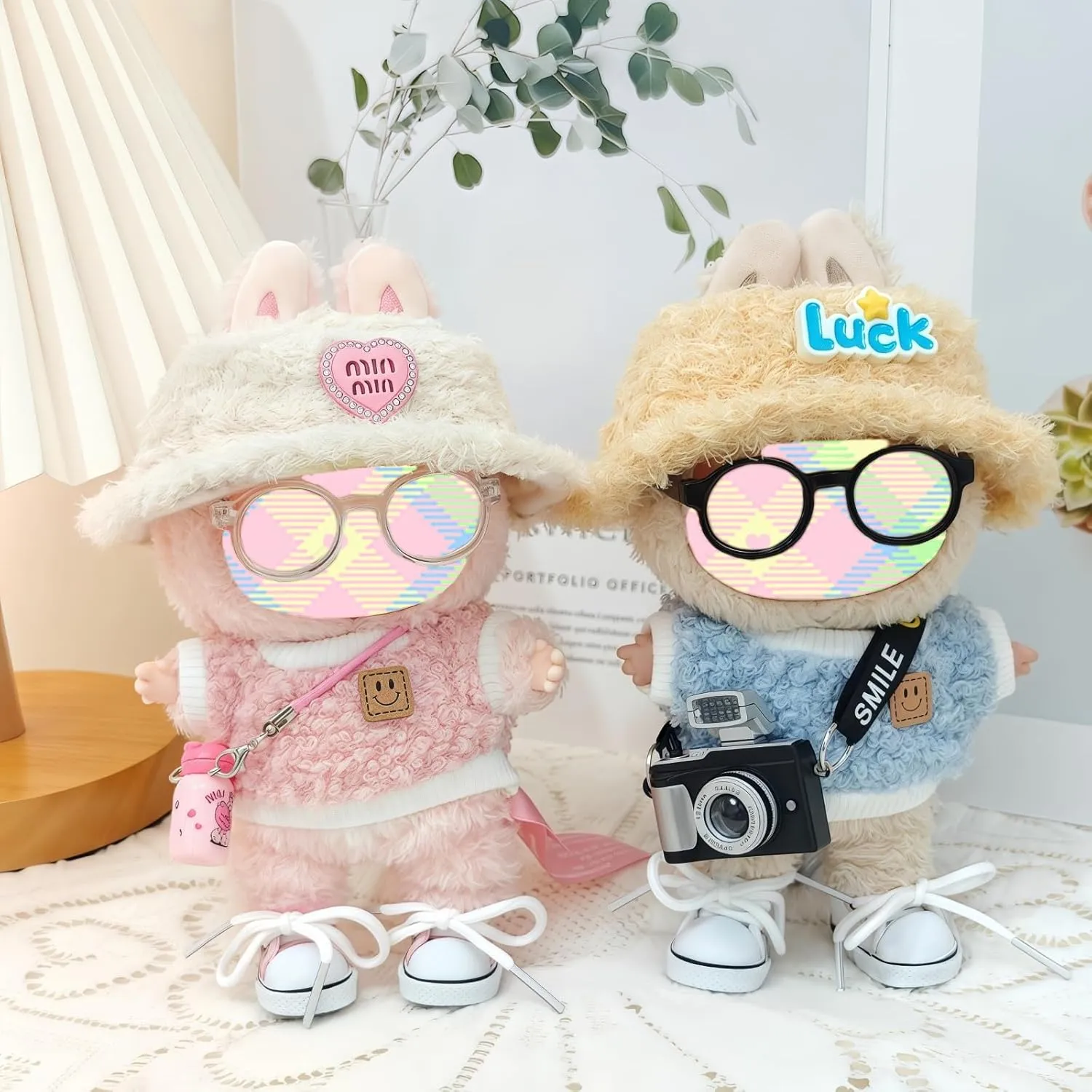 Clothes Set for Dolls Accessoriess (No Doll), Cute Kawaii Outfit Set 5 Pieces for 15cm 17cm Doll, Dress Up Doll Clothing Set Replacement with Hat Glasses Sweater Shoes