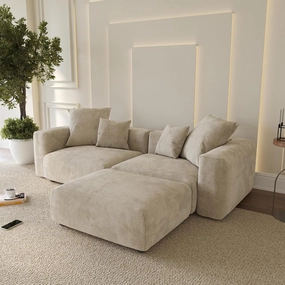 Cloud Couch Modular Sectional Sofa,102inch L Shaped Sofa with Ottoman,Beige 3 Seater Corduroy Couch,Convertible Sectional Sofa for Living Room,Cushion Covers Removable& Washable