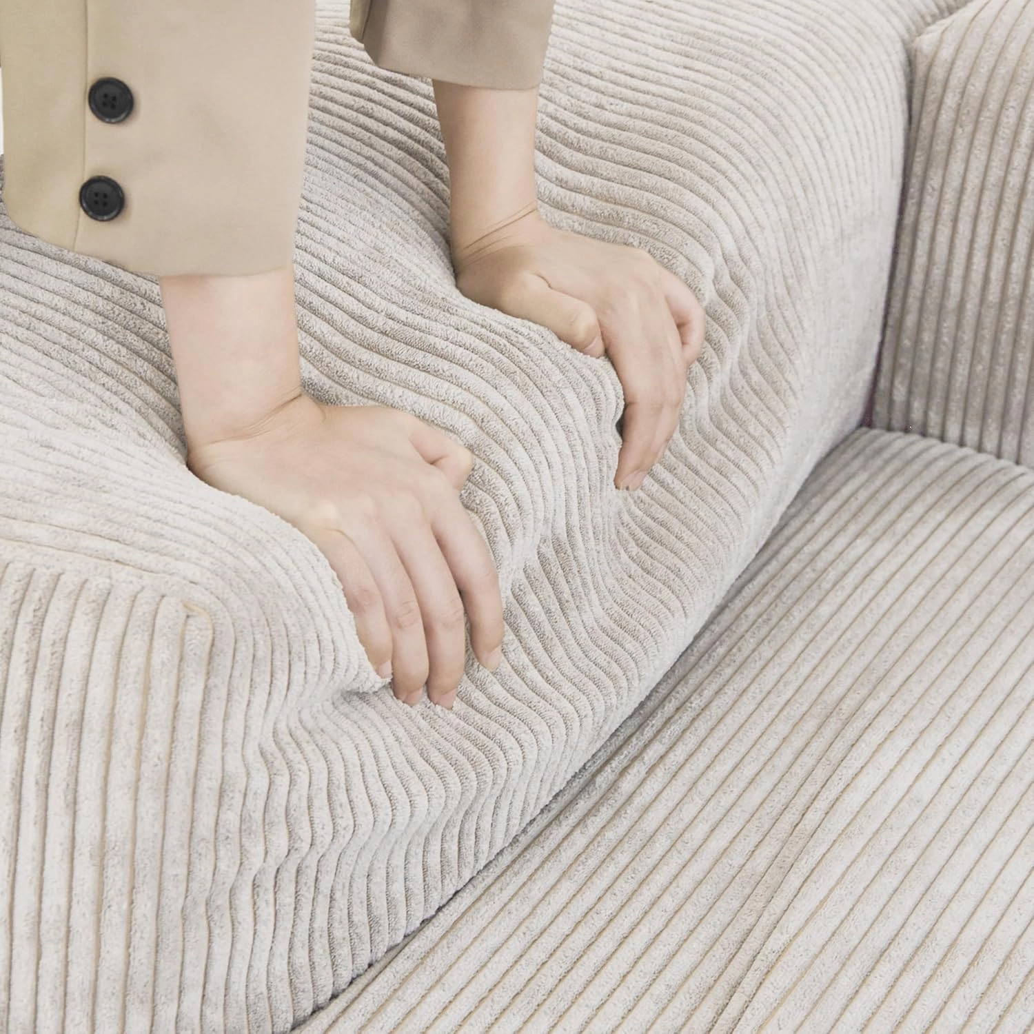 Cloud Couch Modular Sectional Sofa,102inch L Shaped Sofa with Ottoman,Beige 3 Seater Corduroy Couch,Convertible Sectional Sofa for Living Room,Cushion Covers Removable& Washable