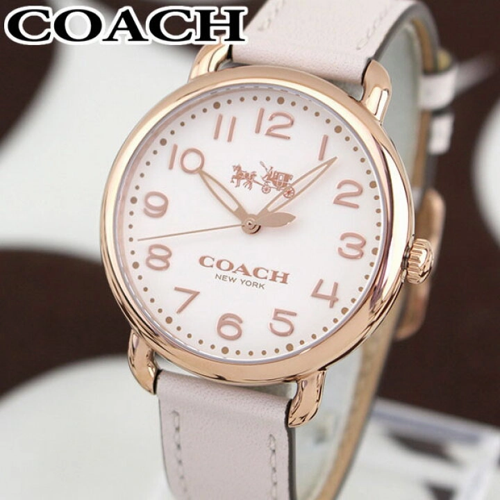 Coach Delancey Cream Dial Blush Pink Leather Strap Watch for Women - 14502750
