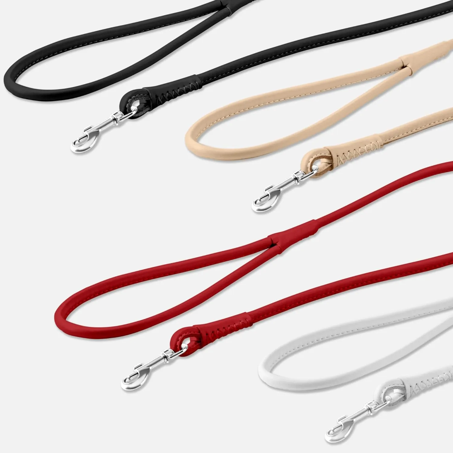 CollarDirect Rolled Leather Dog Leash 6ft, Soft Training Leather Dog Leash for Puppy and Grown Dog Small Medium Large Black Blue Red Orange Green Pink White (Red, Size L 6ft)