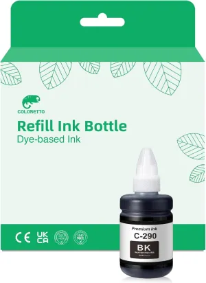 COLORETTO C-290 Black Ink Refill Bottle, Compatible with Canon 290 Ink for Megatank G3200, G4210, G1000, G1100, G2000, G2100, G2400, G2800, G2900, G3000, PIXMA MP288, IP2880, MG2580S, TS3180