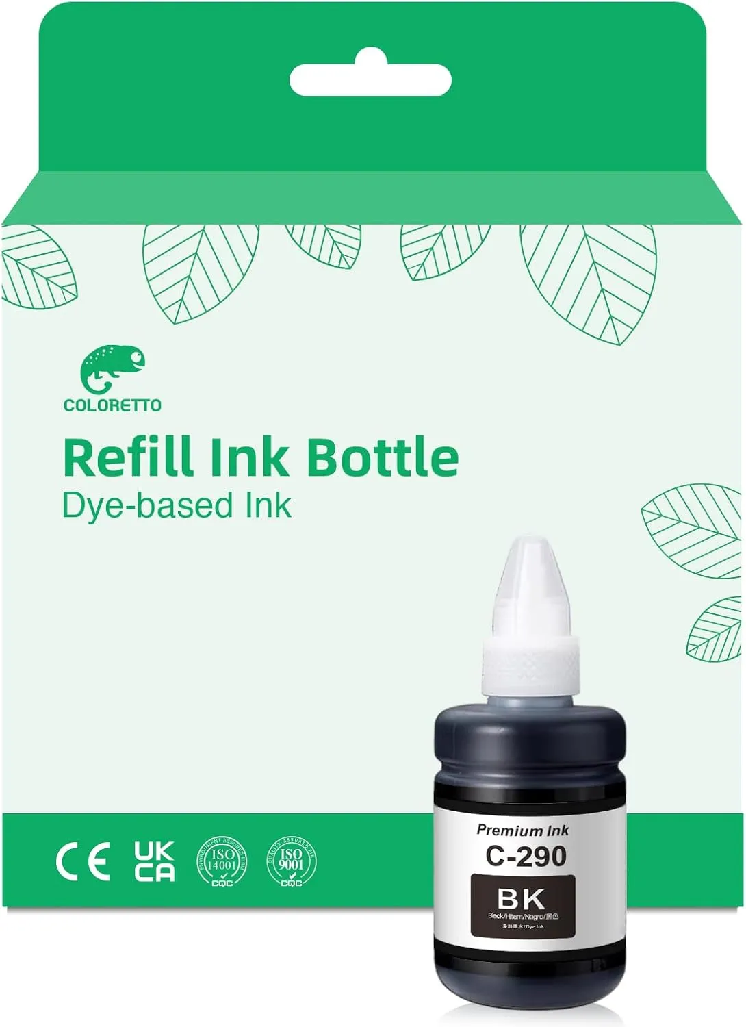 COLORETTO C-290 Black Ink Refill Bottle, Compatible with Canon 290 Ink for Megatank G3200, G4210, G1000, G1100, G2000, G2100, G2400, G2800, G2900, G3000, PIXMA MP288, IP2880, MG2580S, TS3180