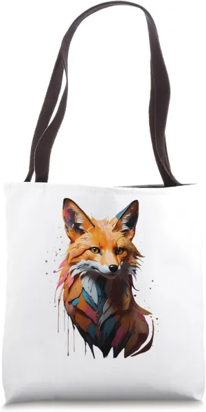 Colorful Fox Head Portrait in Art Style Tote Bag
