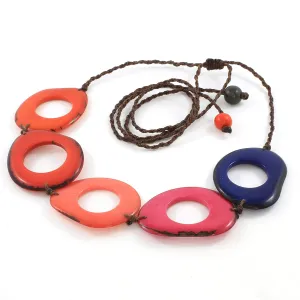 Colorful Single Strand Tagua Necklace with Coral Pink Navy Red and Orange, Chunky Artisan Jewelry for Women