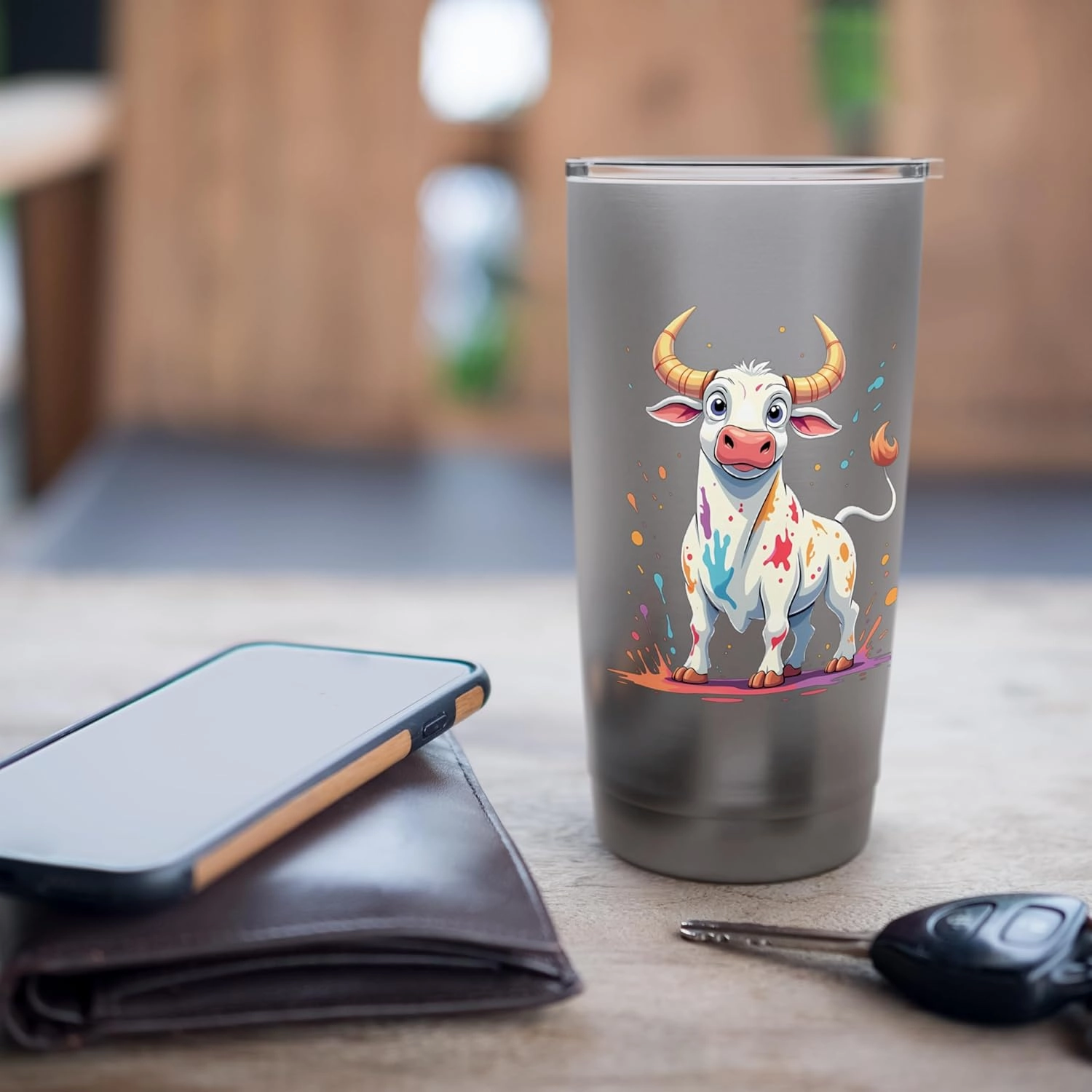 Colorful cartoon bull with splashes Stainless Steel Insulated Tumbler