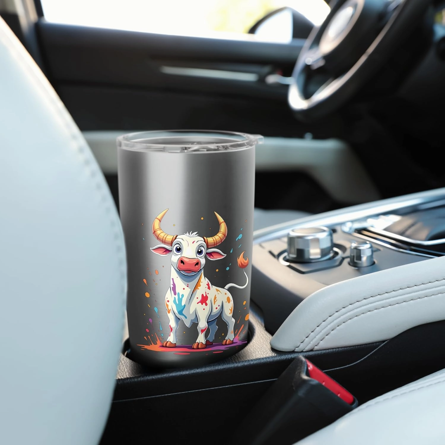Colorful cartoon bull with splashes Stainless Steel Insulated Tumbler