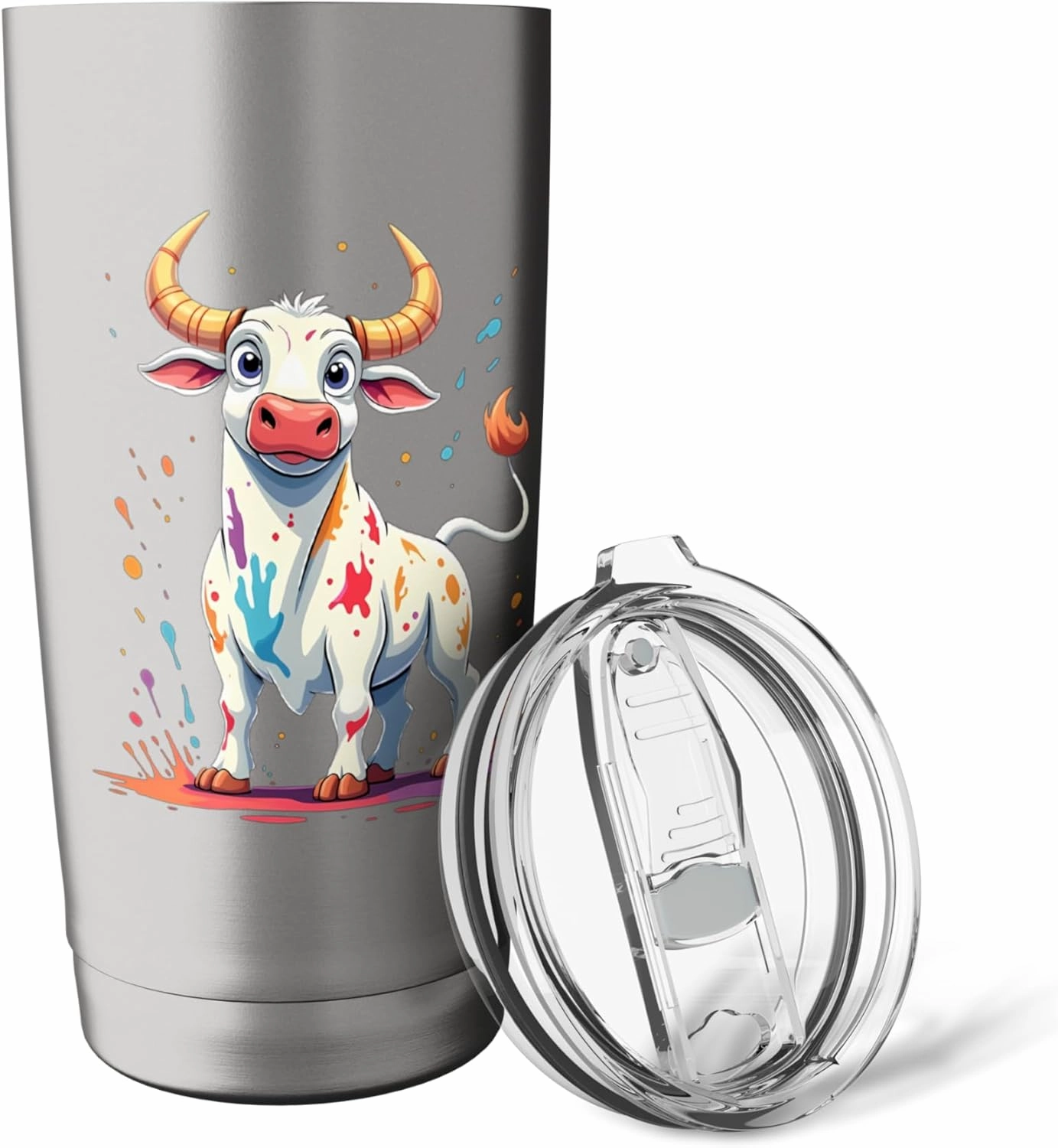 Colorful cartoon bull with splashes Stainless Steel Insulated Tumbler