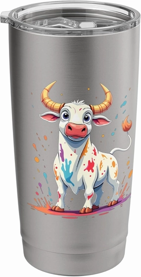 Colorful cartoon bull with splashes Stainless Steel Insulated Tumbler