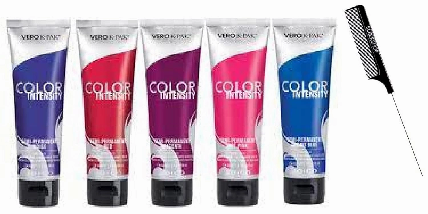 Comb   Co𝐥o𝐫 Int𝐞n𝐬it𝐲 by J, SEMI-PERMANENT Creme Hair Color, Deep, Bold, Vibrant Colours (w/SIeekshop Rat Tail Pin Comb) Cream Haircolor Dye (HOT PINK)