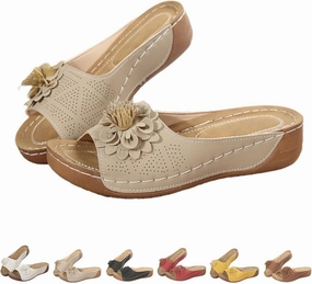 Comfortable Non-Slip Solid Color Open-Toe Wedge Sandals for Women,Summer Orthopedic Slip on Platform Shoes,Arch Support Beach Slides