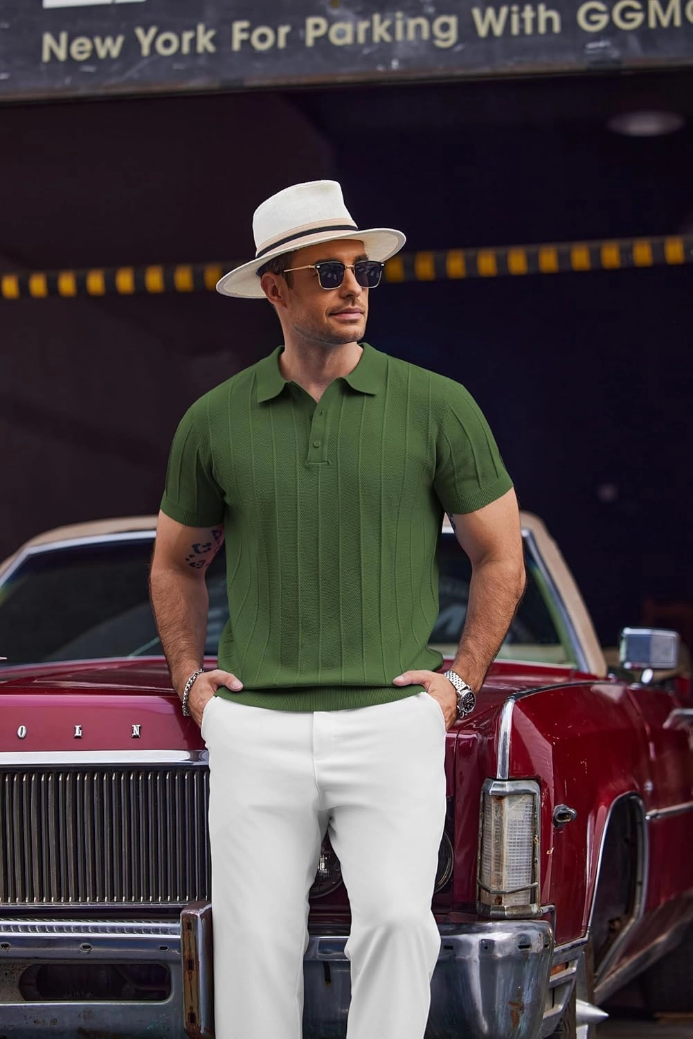 COOFANDY Mens Knit Polo Shirts Short Sleeve Ribbed Textured Polo Shirt Lightweight Casual Golf Shirts Collared T Shirt