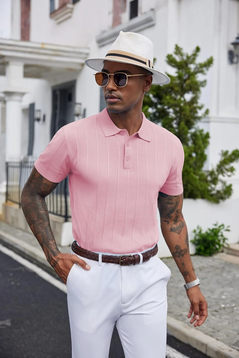 COOFANDY Mens Knit Polo Shirts Short Sleeve Ribbed Textured Polo Shirt Lightweight Casual Golf Shirts Collared T Shirt