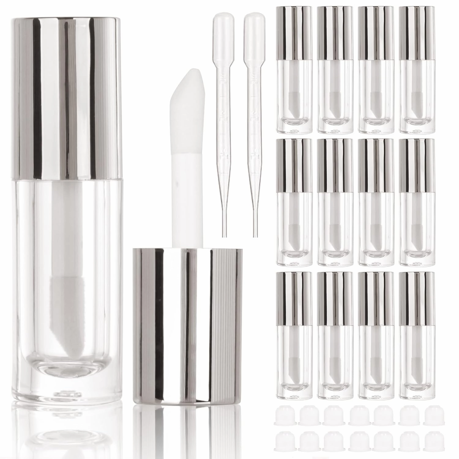 COSIDEA 14pcs Empty 6ml Big Brush Chunky Lip Gloss Tubes for DIY Lip Gloss, Silver Lipgloss Containers